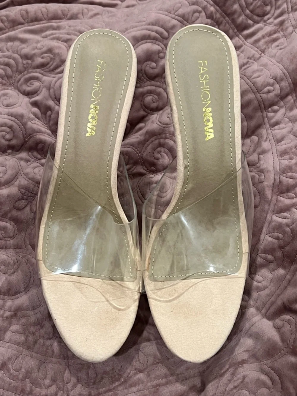 Fashion Nova Clear Platform Stiletto Mule with Nude Trim